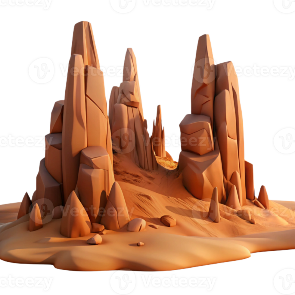 magnificent modern A desert landscape with towering rock formations, dramatic lighting, desolate, awe-inspiring high resolution png