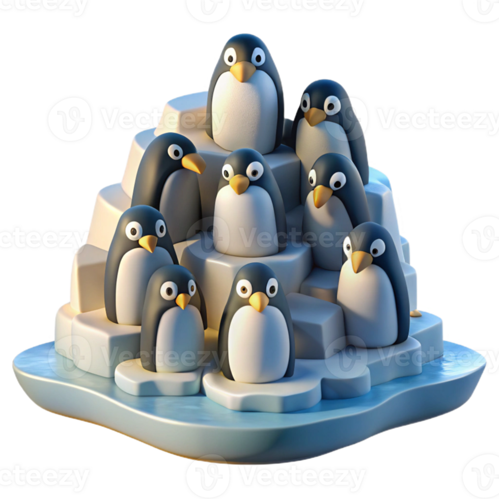 wonderful minimalist A colony of penguins huddled together on an icy shore, lit by the cold light of the Antarctic sun, in a photographic style premium png