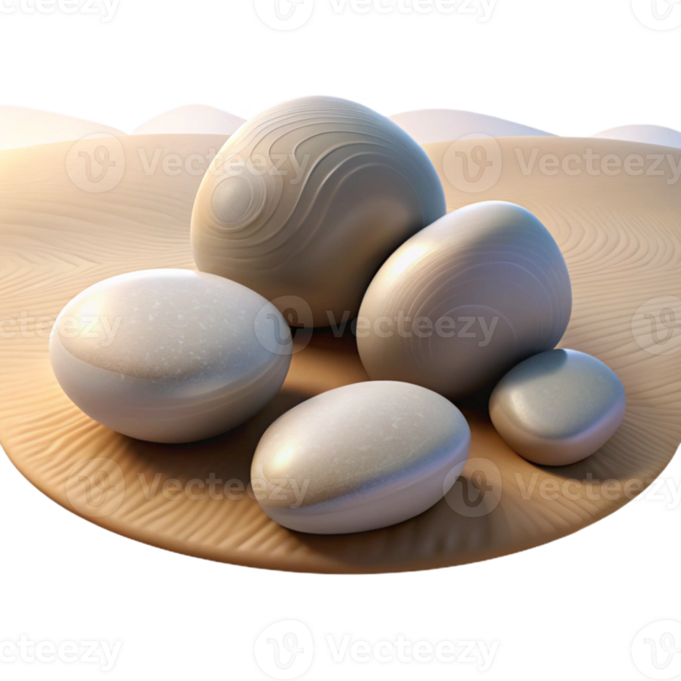 elegant modern A group of pebbles on a beach, smooth textures, soft light, realistic style authentic png