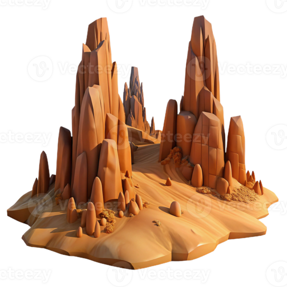 wonderful contemporary A desert landscape with towering rock formations, dramatic lighting, desolate, awe-inspiring high quality png
