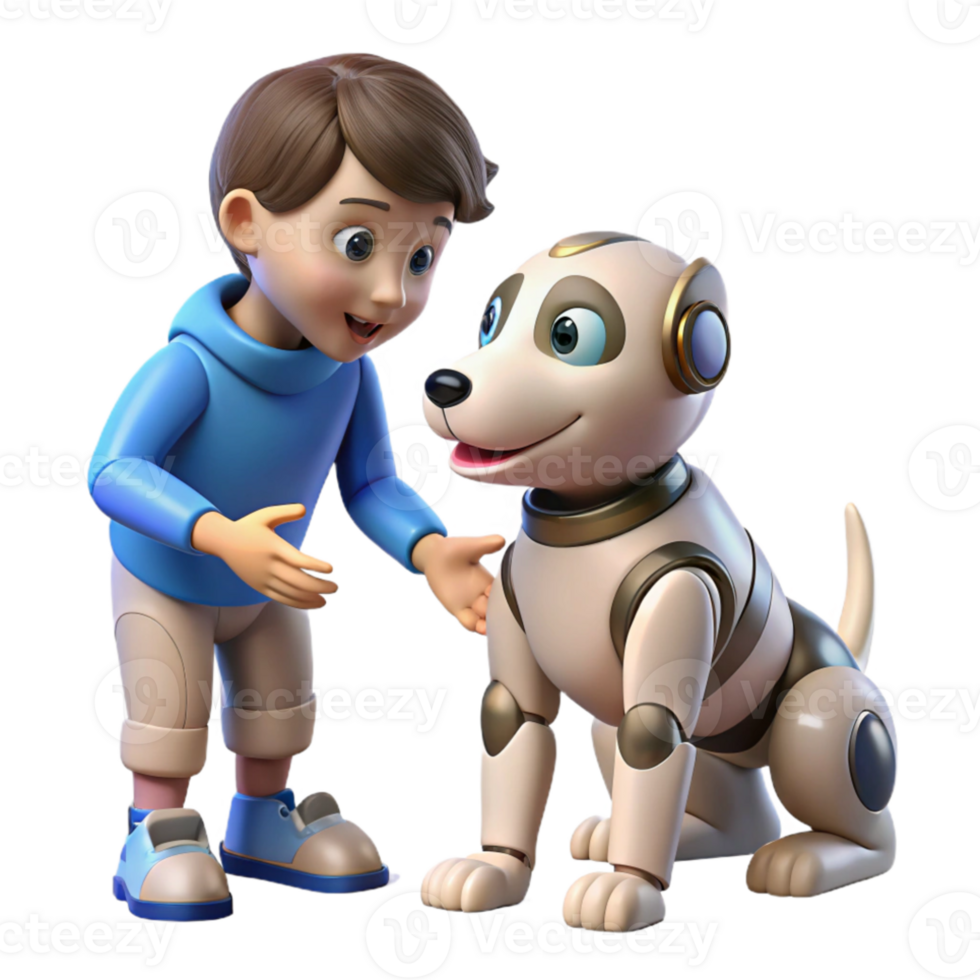 elegant artistic A robotic dog interacting with a child, playful scene, soft lighting, family-friendly technology theme professional png