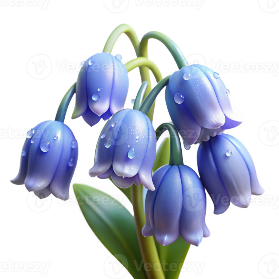 magnificent classic A cluster of dew-kissed bluebells, macro photography, soft morning light, ethereal style authentic png
