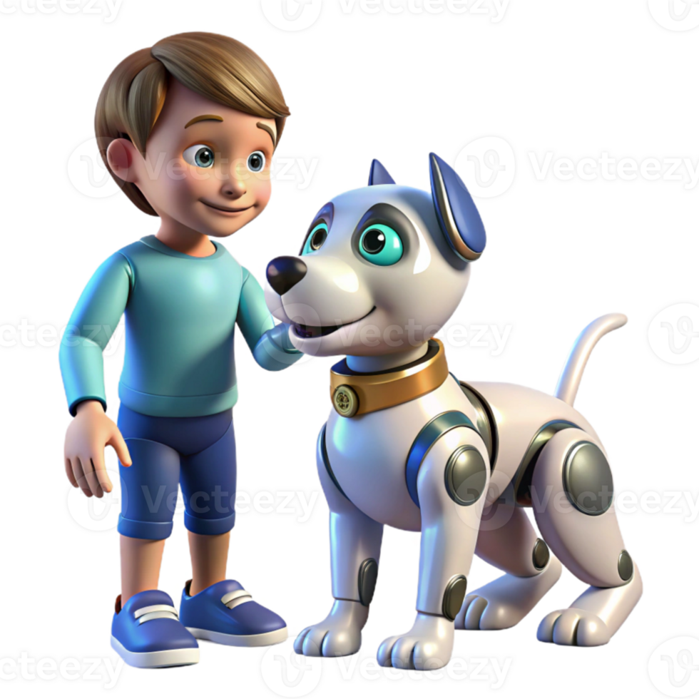 elegant modern A robotic dog interacting with a child, playful scene, soft lighting, family-friendly technology theme detailed png