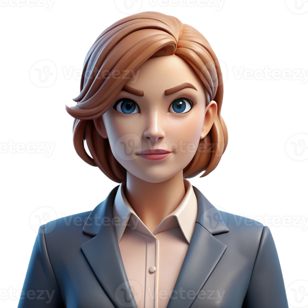 serene contemporary Portrait of a confident businesswoman with sharp features, a tailored suit, and a determined expression, lit by studio lighting, in a corporate photography style exclusive png
