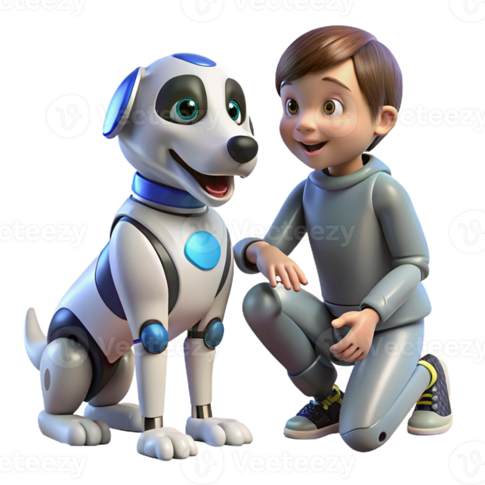 wonderful rustic A robotic dog interacting with a child, playful scene, soft lighting, family-friendly technology theme professional png