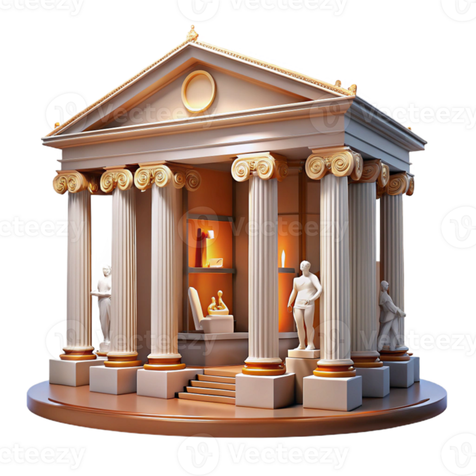 stunning abstract Neoclassical library, grand columns, marble statues, warm interior lighting, classical painting style premium png