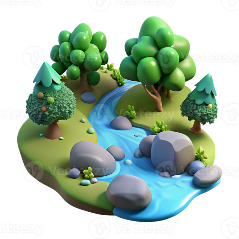 serene classic A bubbling stream in a forest, clear water, soft lighting, realistic style 4K png