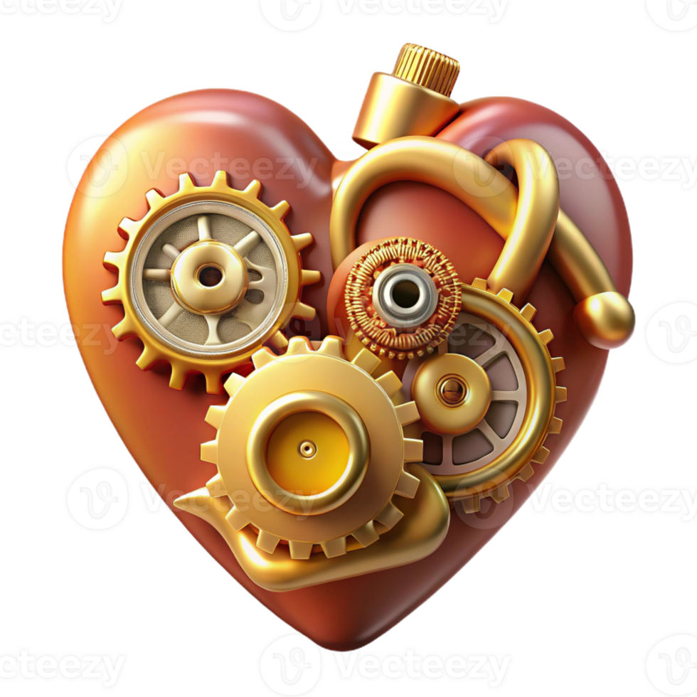 magnificent classic A clockwork heart beats rhythmically, surrounded by gears and cogs made of polished brass. Steampunk style, warm, artificial lighting detailed png