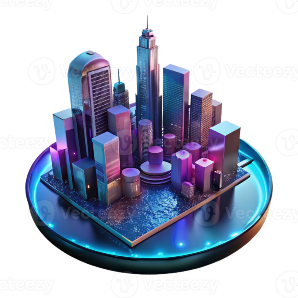 dramatic classic A futuristic cityscape reflected in a puddle, neon lights, cyberpunk style, rainy atmosphere premium png