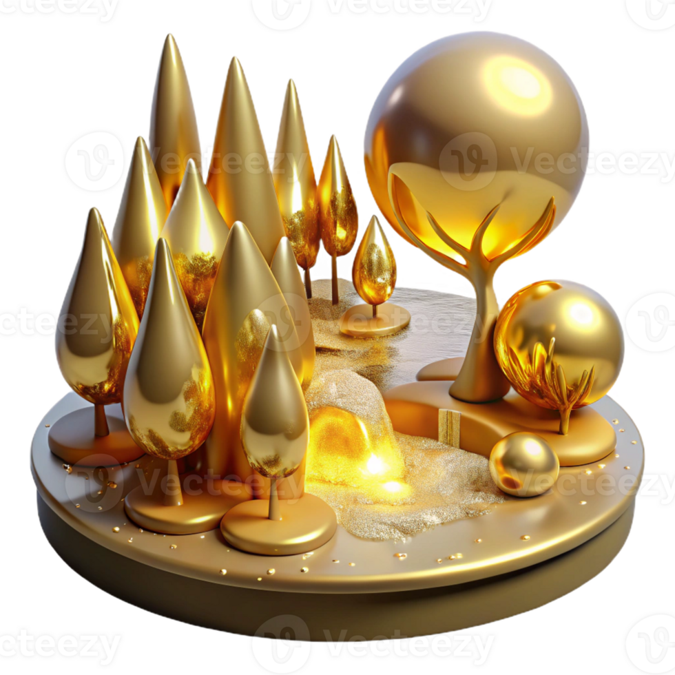 extraordinary abstract A river of molten gold flows through a forest of crystal trees, reflecting the light of a double moon. Surrealism style, bright, otherworldly lighting authentic png