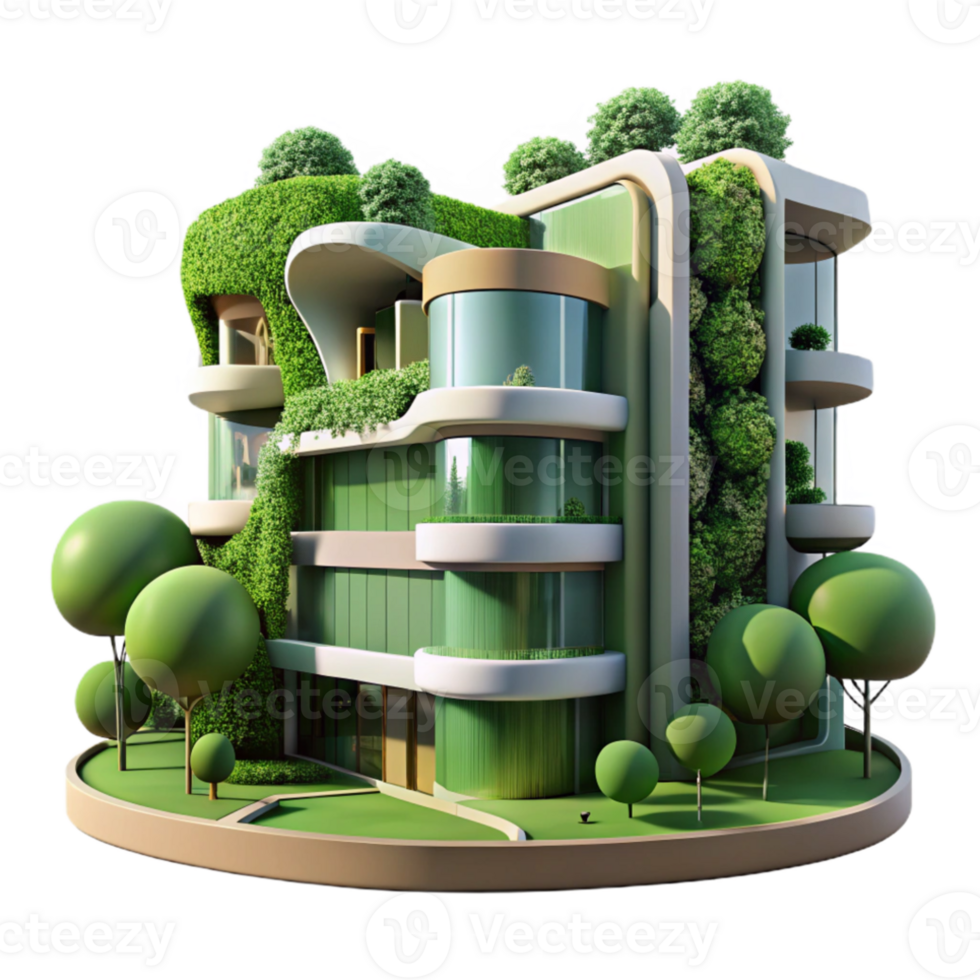stunning artistic Biomorphic apartment complex, flowing organic forms, green walls covered in vegetation, dappled sunlight, hyperrealistic style 4K png
