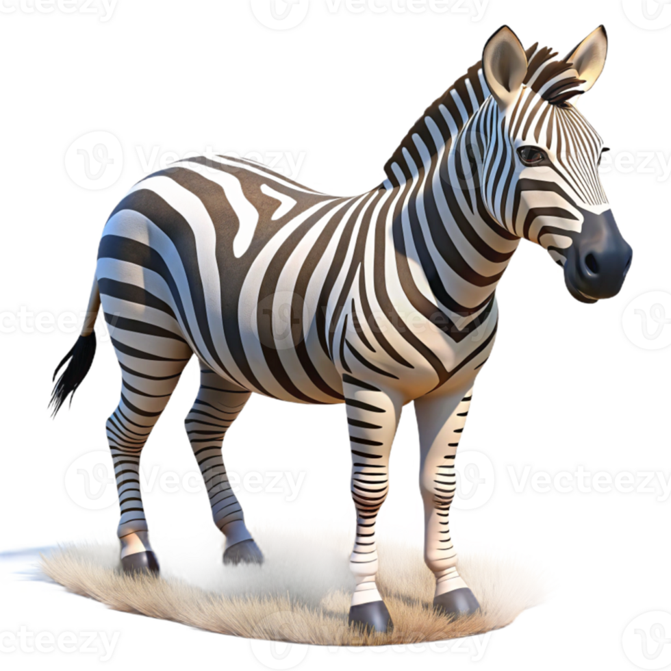 extraordinary traditional A striped zebra grazing in the African savanna, lit by bright midday sun, in a photographic style high quality png
