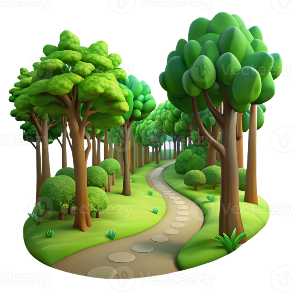 magnificent rustic A winding path through a lush, green forest, dappled sunlight filtering through the canopy, soft focus, Impressionist style detailed png