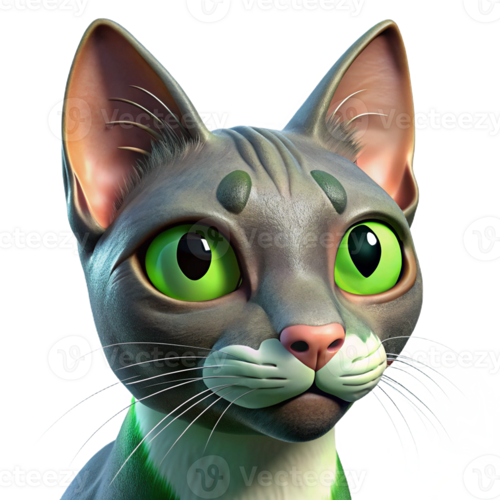 magnificent classic Portrait of a playful cat with bright green eyes, sleek fur, and a curious expression, lit by window light, in a realistic painting style genuine png