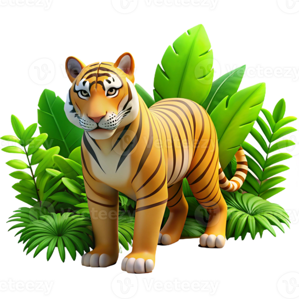 extraordinary modern A powerful tiger stalking through dense jungle foliage, lit by dappled sunlight, in a realistic style 4K png