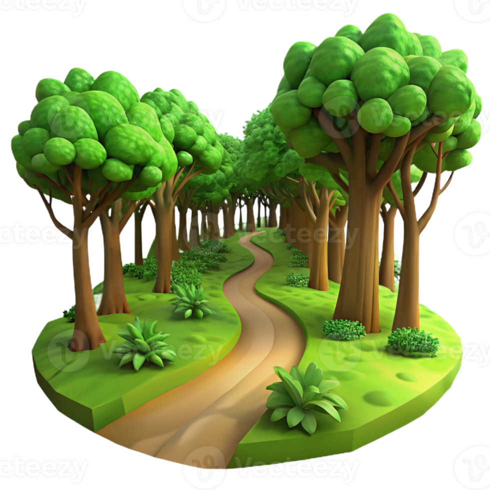 magnificent abstract A winding path through a lush, green forest, dappled sunlight filtering through the canopy, soft focus, Impressionist style high quality png