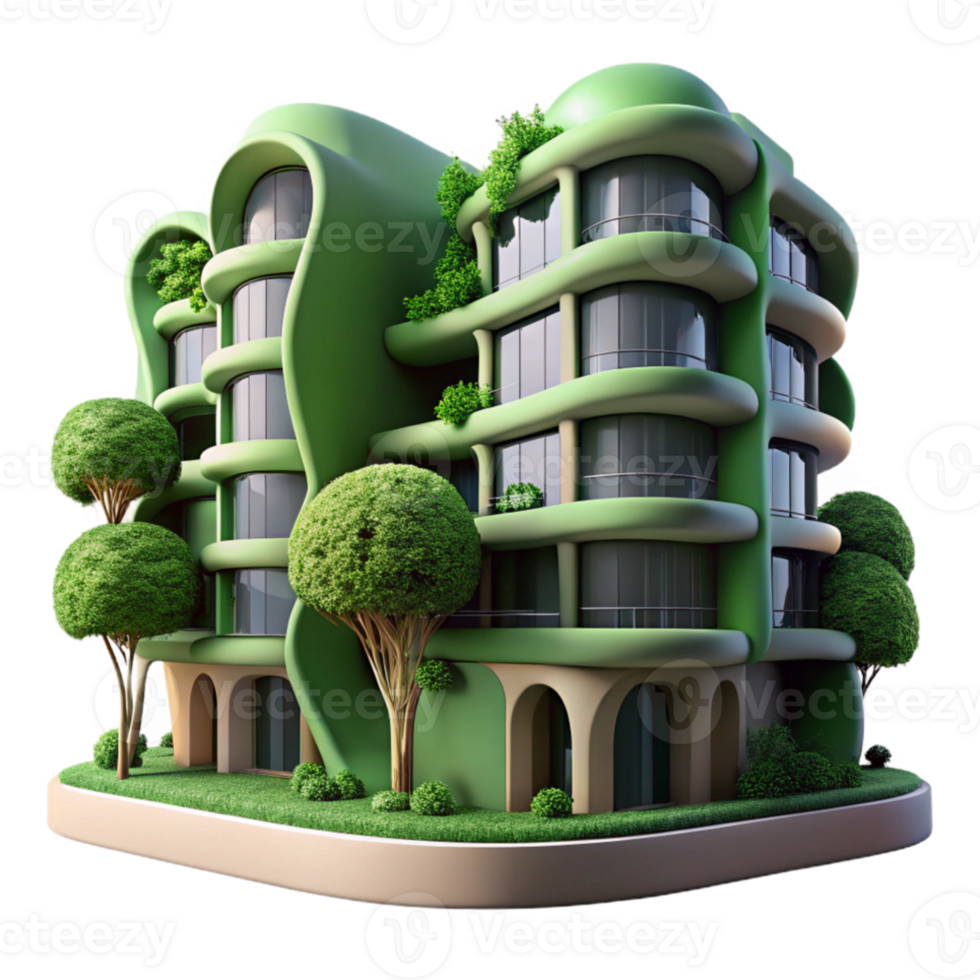 vibrant abstract Biomorphic apartment complex, flowing organic forms, green walls covered in vegetation, dappled sunlight, hyperrealistic style genuine png