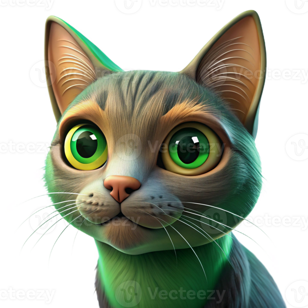 vibrant rustic Portrait of a playful cat with bright green eyes, sleek fur, and a curious expression, lit by window light, in a realistic painting style detailed png