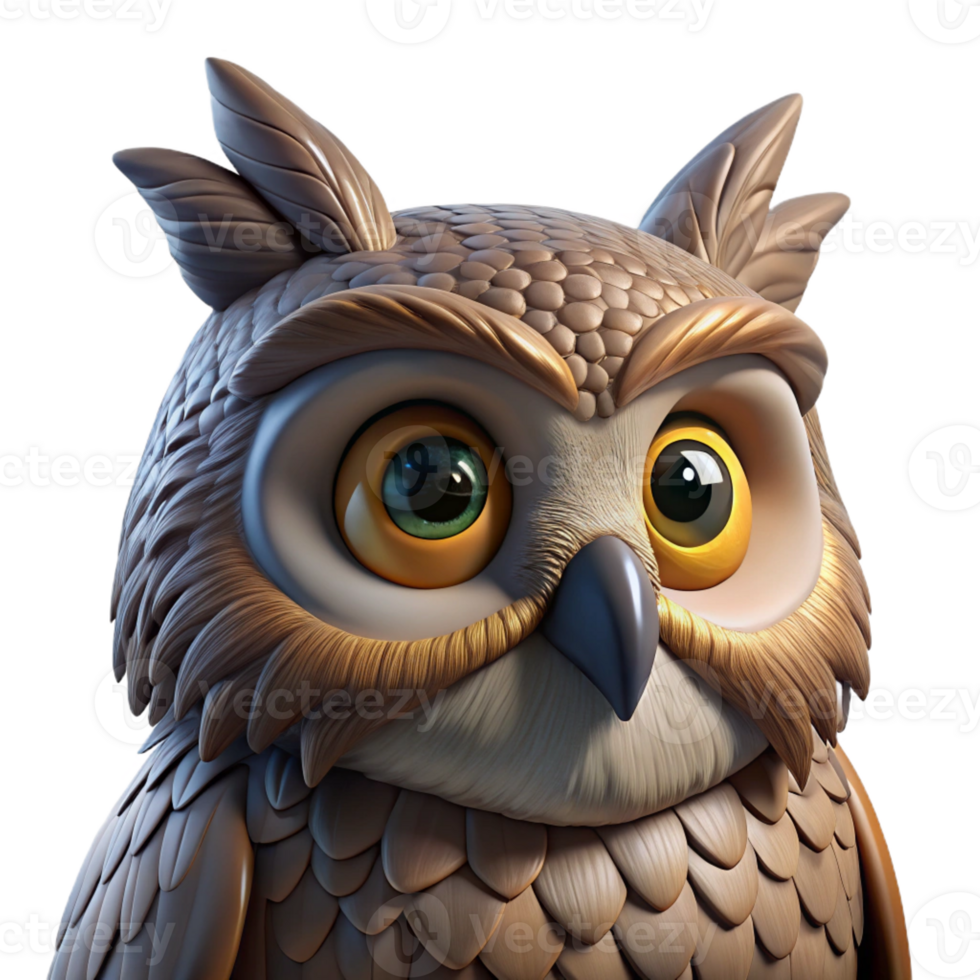 extraordinary modern Portrait of a wise owl with large eyes, intricate feathers, and a contemplative expression, lit by moonlight, in a nature photography style professional png