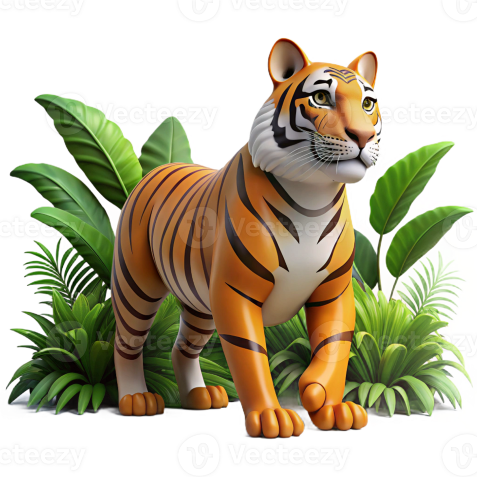 wonderful classic A powerful tiger stalking through dense jungle foliage, lit by dappled sunlight, in a realistic style 4K png