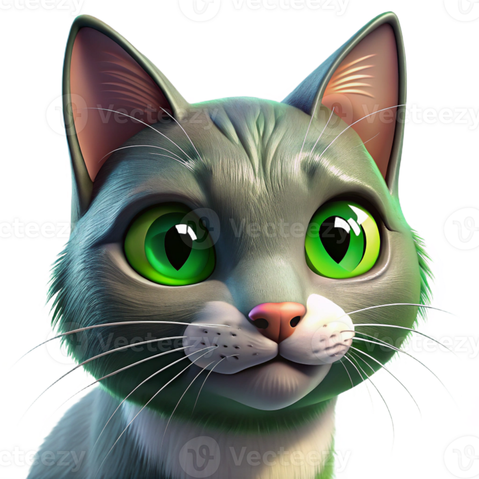 impressive creative Portrait of a playful cat with bright green eyes, sleek fur, and a curious expression, lit by window light, in a realistic painting style premium png