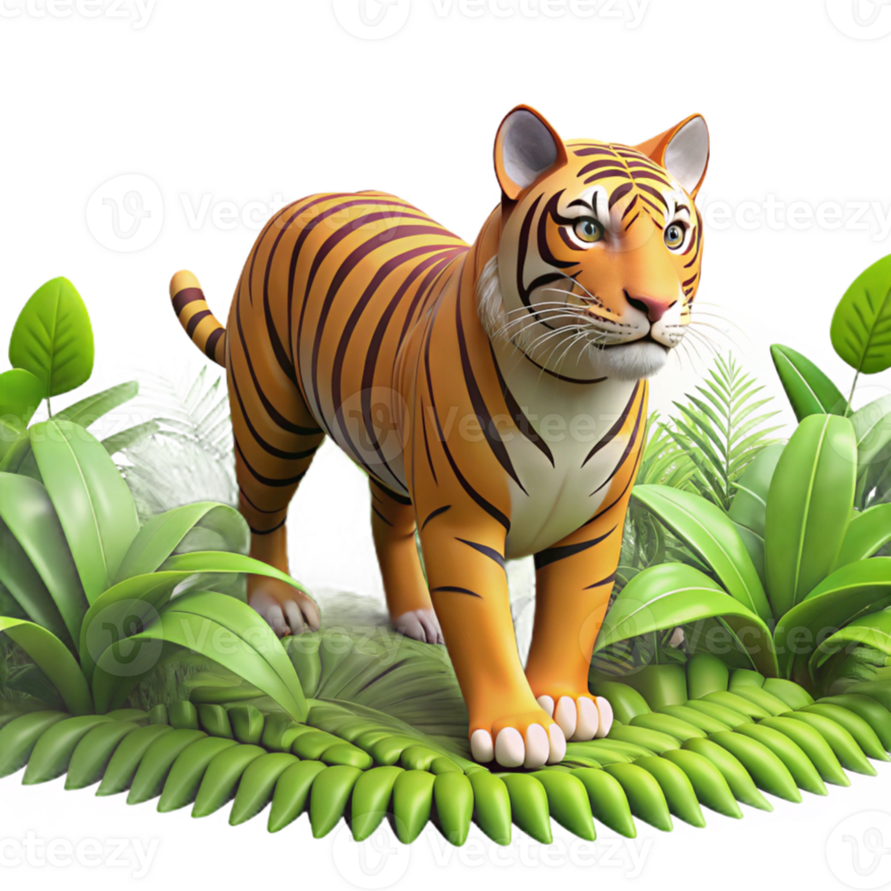 impressive rustic A powerful tiger stalking through dense jungle foliage, lit by dappled sunlight, in a realistic style 4K png
