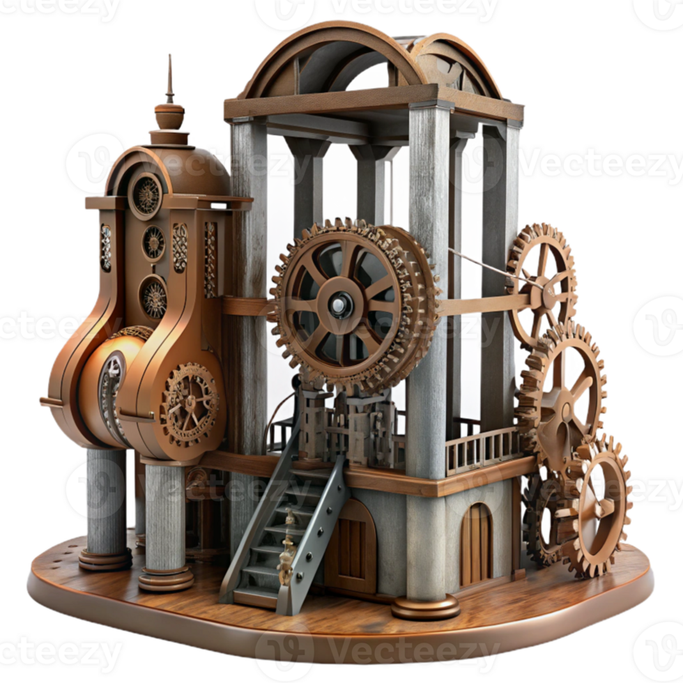 dramatic artistic Deconstructed clock tower, gears and cogs exposed, steampunk style, rust and decay, intricate detail, professional png