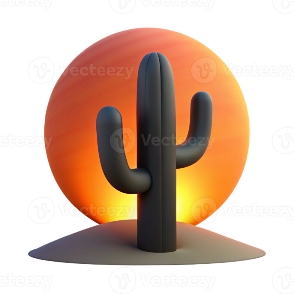 serene modern A lone cactus silhouetted against a fiery desert sunset, stark, high contrast, minimalist style premium png