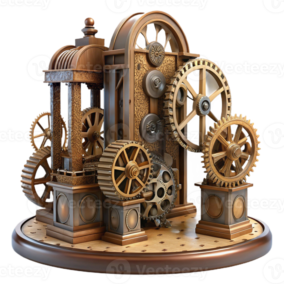 magnificent abstract Deconstructed clock tower, gears and cogs exposed, steampunk style, rust and decay, intricate detail, exclusive png