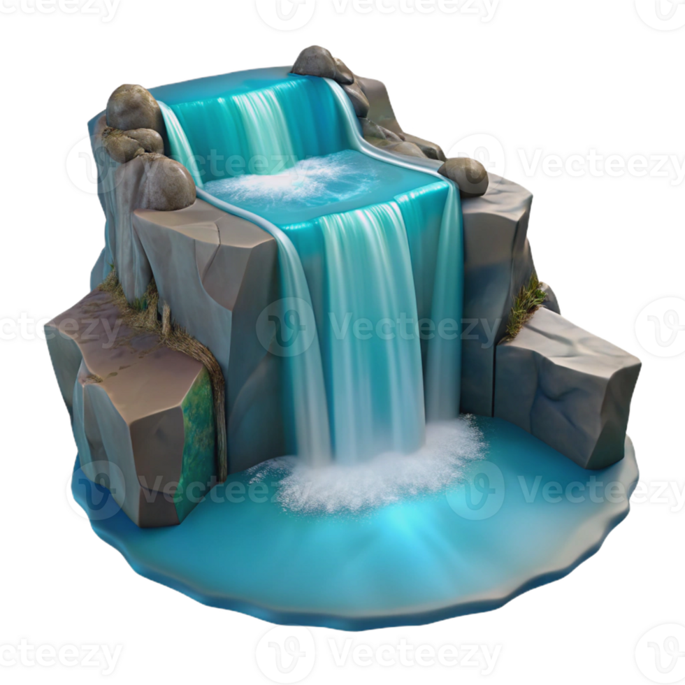 stunning classic A cascading waterfall plunging into a crystal-clear pool, long exposure, ethereal style authentic png