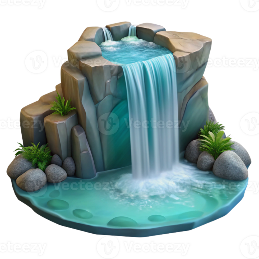 serene vintage A cascading waterfall plunging into a crystal-clear pool, long exposure, ethereal style detailed png