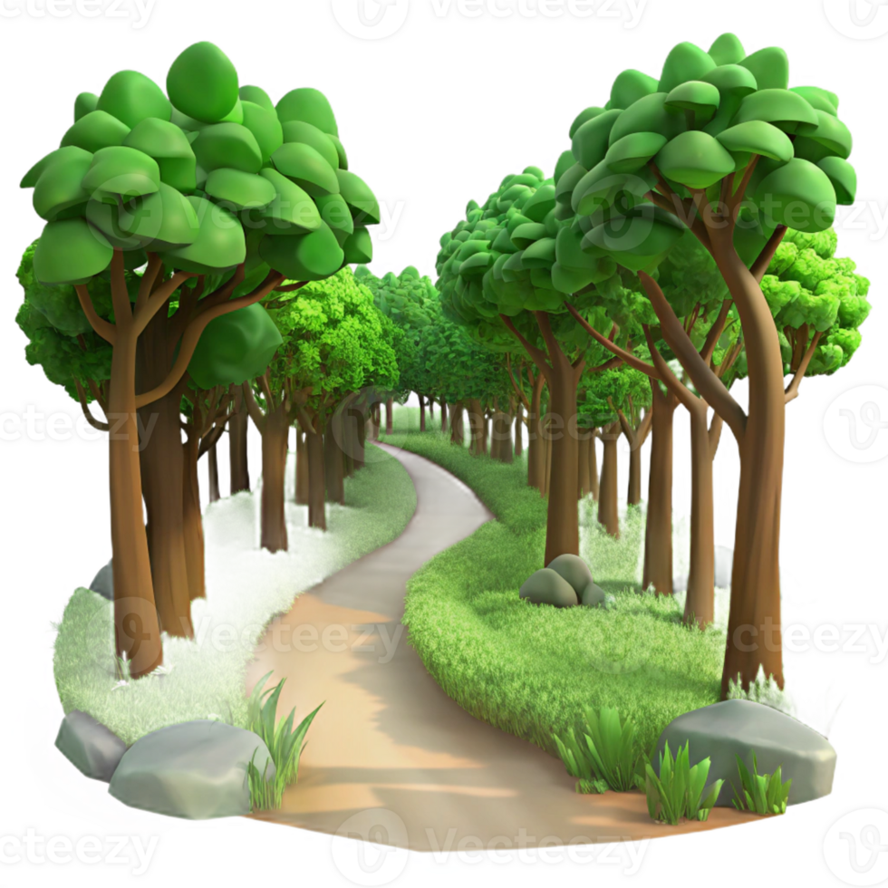 wonderful creative A winding path through a lush, green forest, dappled sunlight filtering through the canopy, soft focus, Impressionist style authentic png