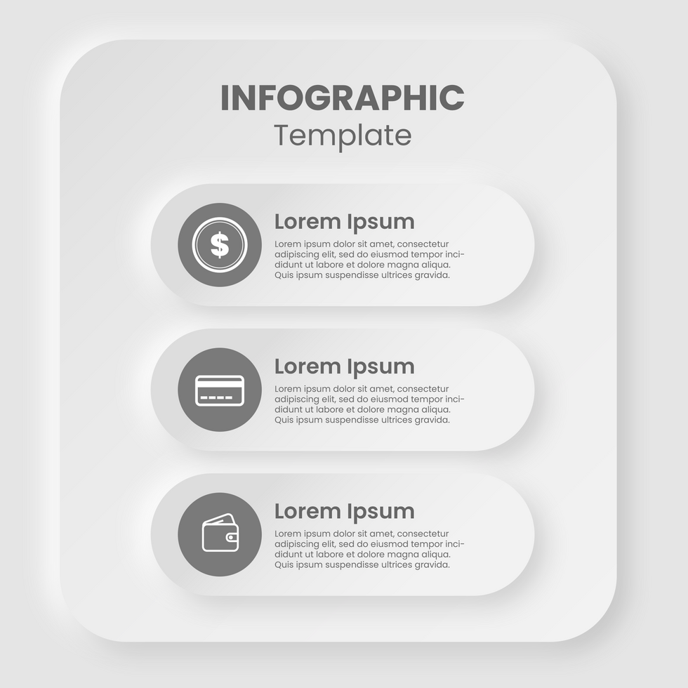 neumorphism modern minimalist infographic 3 steps psd