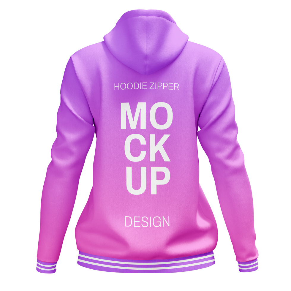 Back view womens zipper hoodie with pocket sports jacket mockup psd