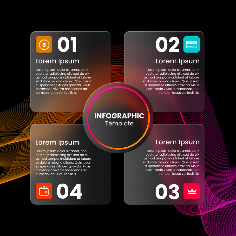 glassmorphism infographic design 4 step psd