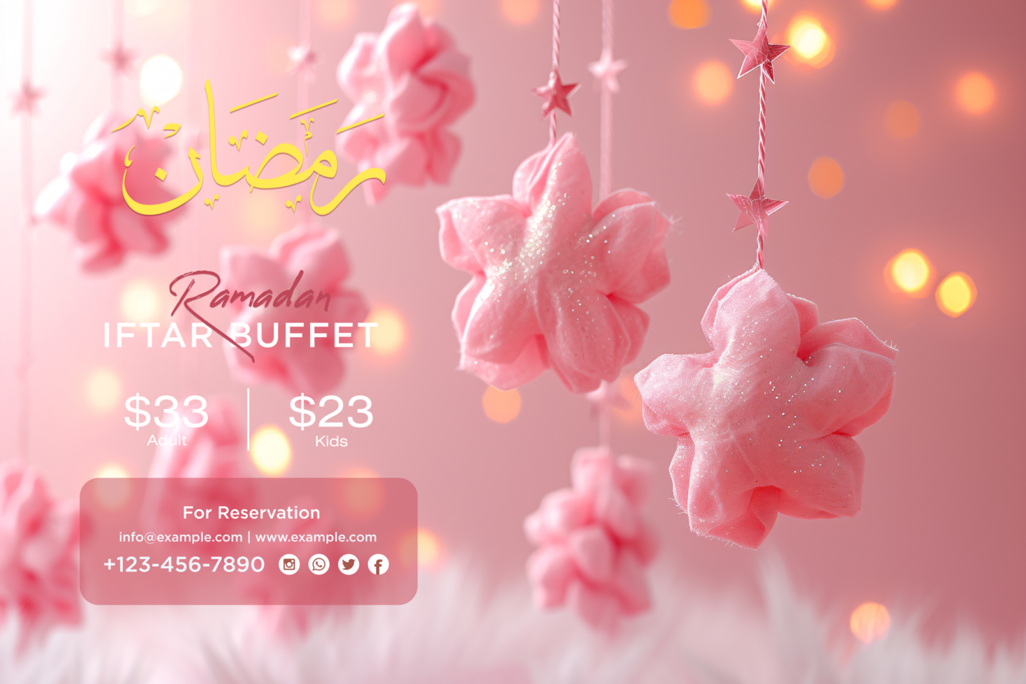 Pink Hanging cotton Candy Stars Ramadan Iftar Buffet Banner psd
