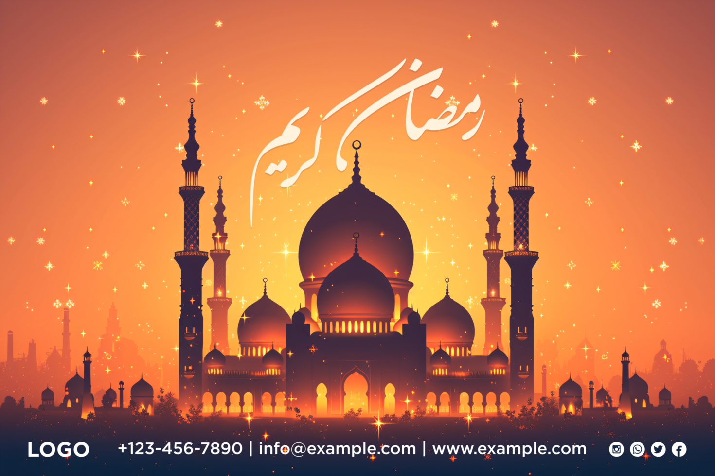 Celebrate Ramadan with a Stylish Iftar Buffet Banner Featuring Mosque Moonlit and stars psd