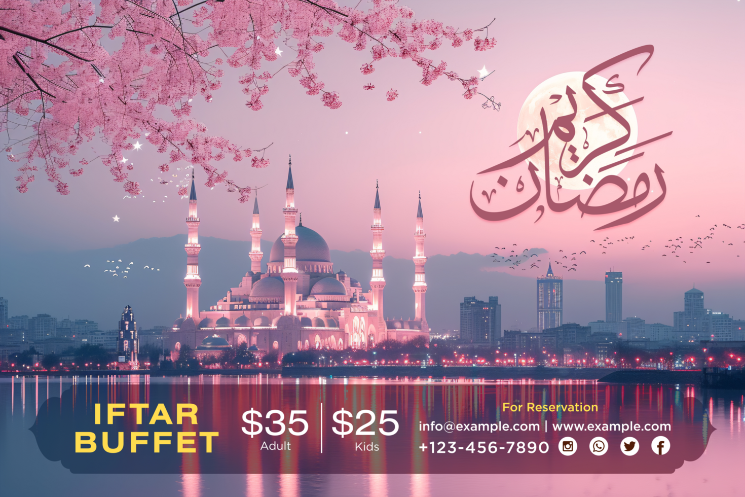 Glowing Pink Glitter Ramadan Iftar Buffet Banner for a Festive and Elegant Celebration psd