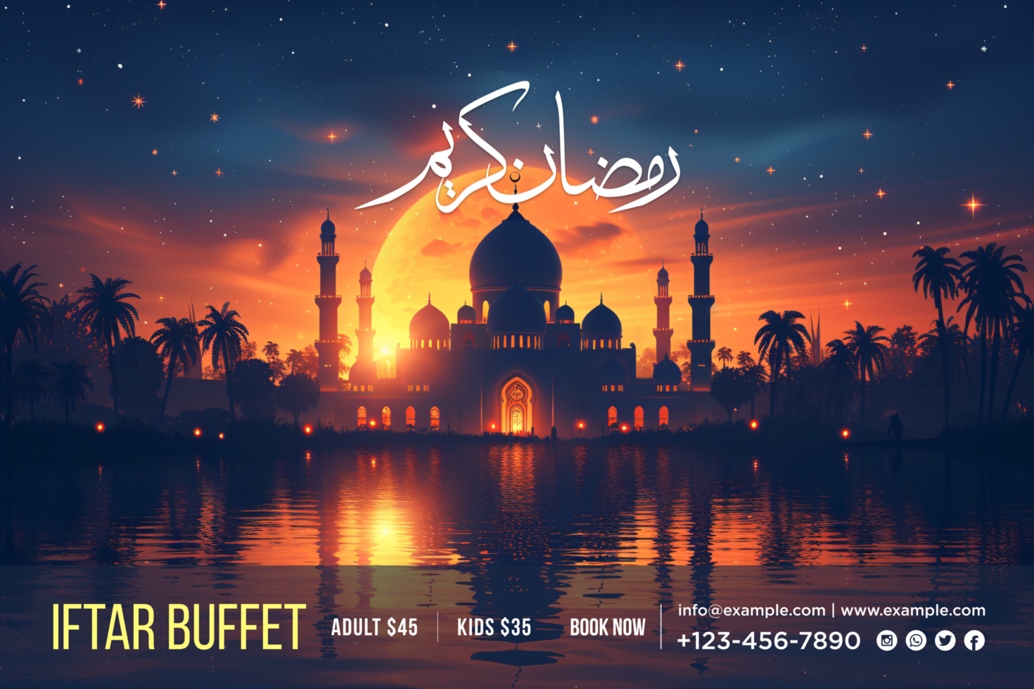 Ramadan Banner for Iftar Arabic Calligraphy and Sparkling Festive Elements psd