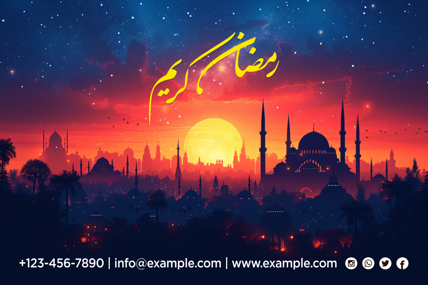 Ramadan Iftar Buffet Banner with Sunset and Mosque in background psd