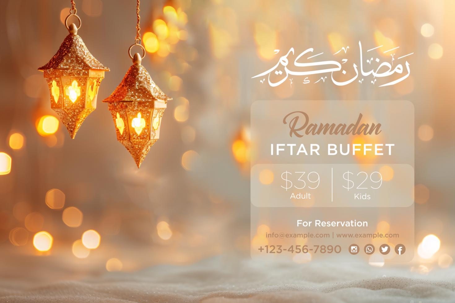 Hanging Traditional Ramadan Lanterns Banner with Stunning Starry Night Background for an Iftar Party psd