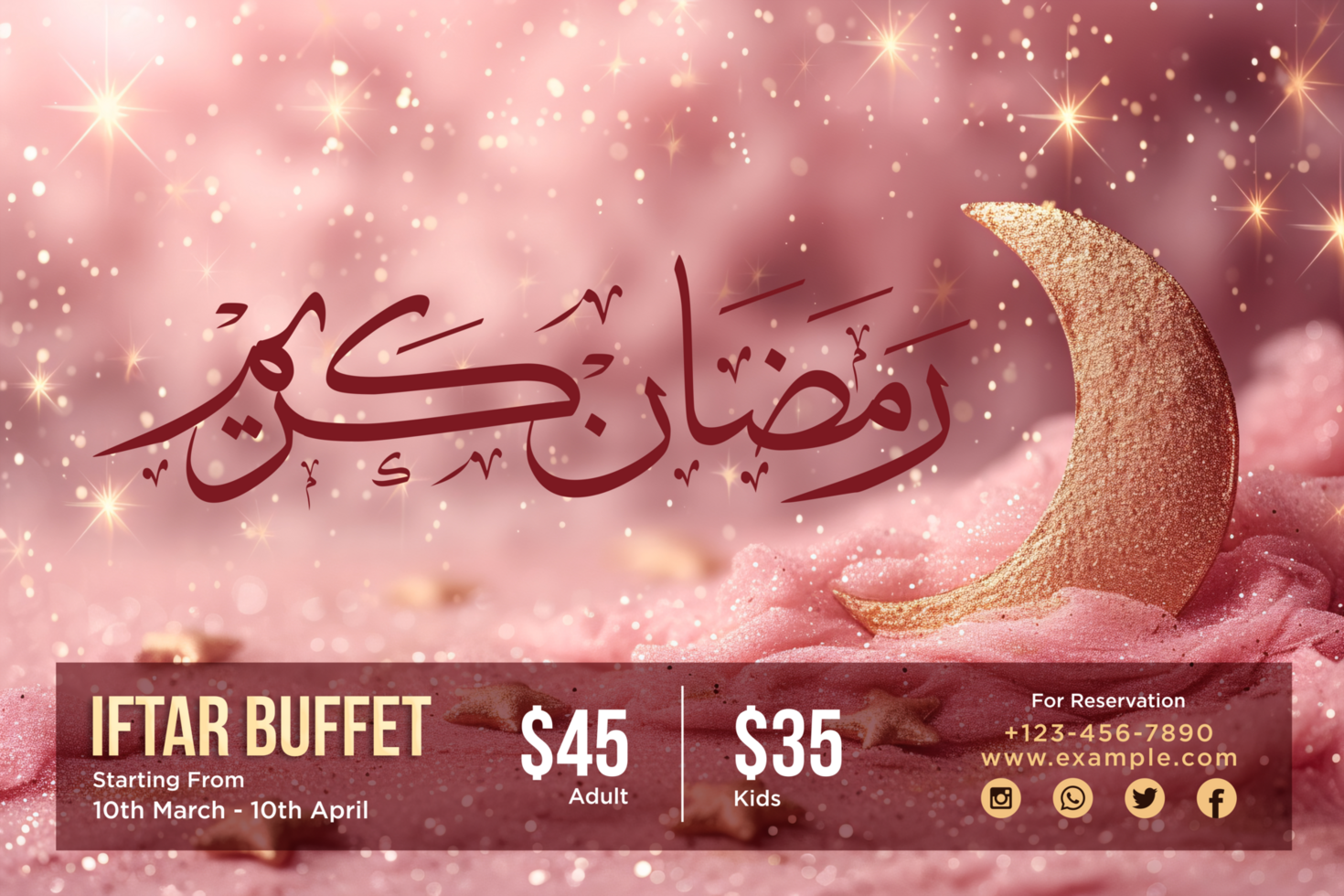Glowing Glitter Ramadan Iftar Party Moon and Stars Banner Design Template for a Festive Celebration psd