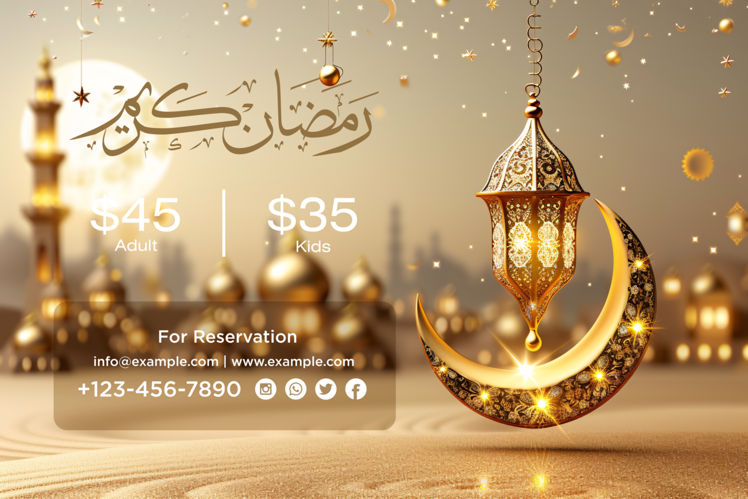 Celebrate Ramadan with a Beautiful Crescent Moon and Hanging Stars in an Elegant Banner Design psd