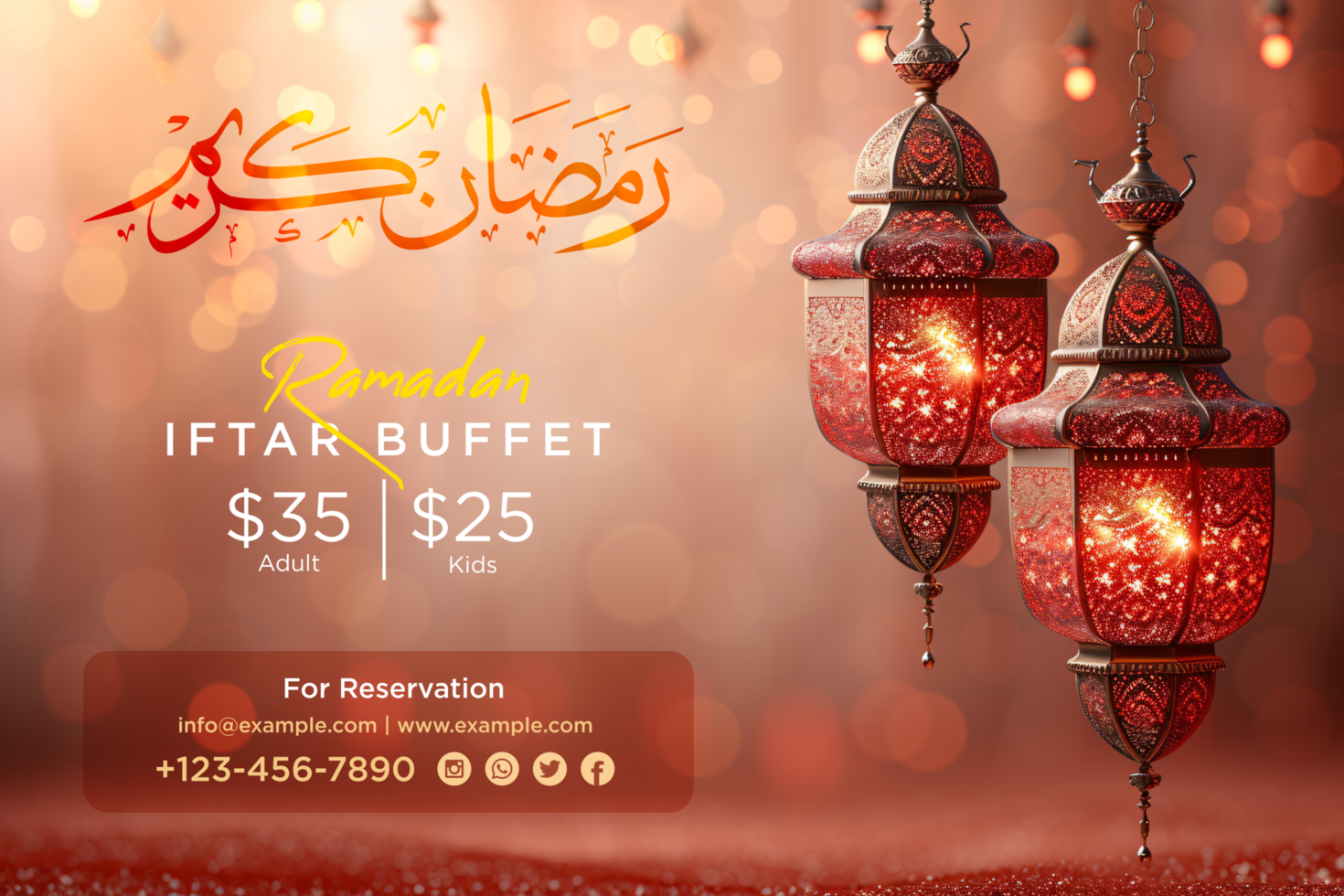 Ramadan Hanging Lanterns and Crescent Moon Banner psd