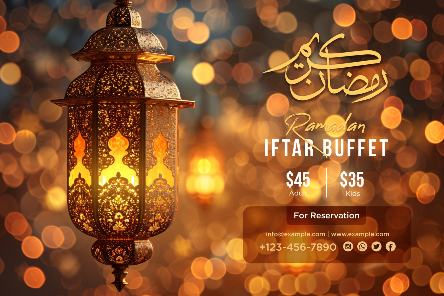 Ramadan Iftar Party Invitation Banner with a Starry Night Sky and Ornate Golden Islamic Patterns psd