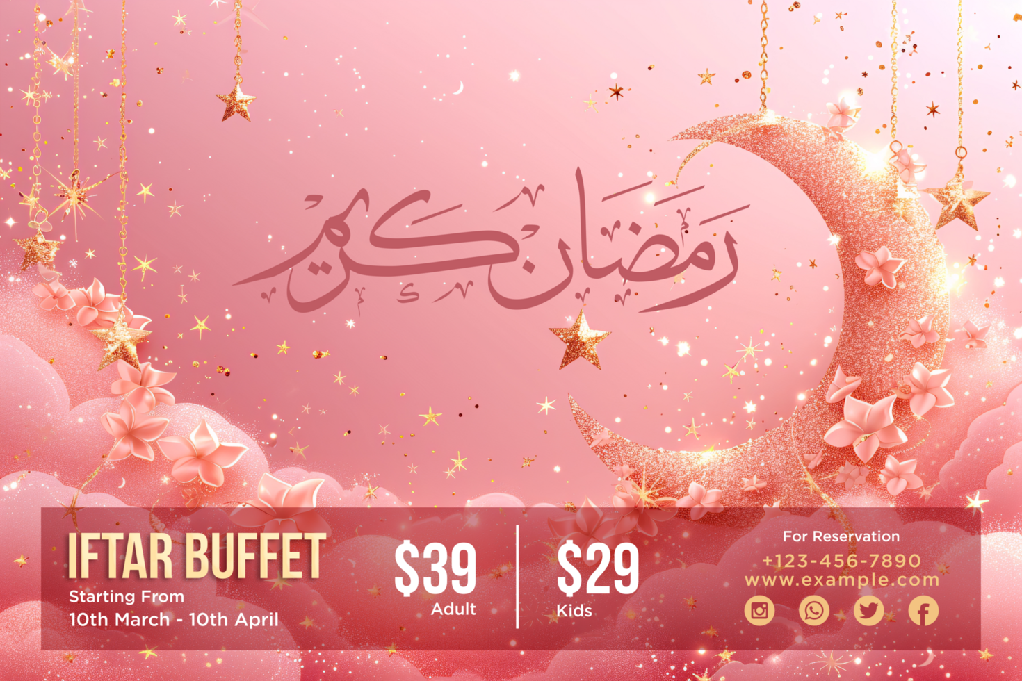 Ramadan Festive Banner Design with Beautiful Lanterns, Twinkling Stars, and an Elegant Arabic Calligraphy Theme psd