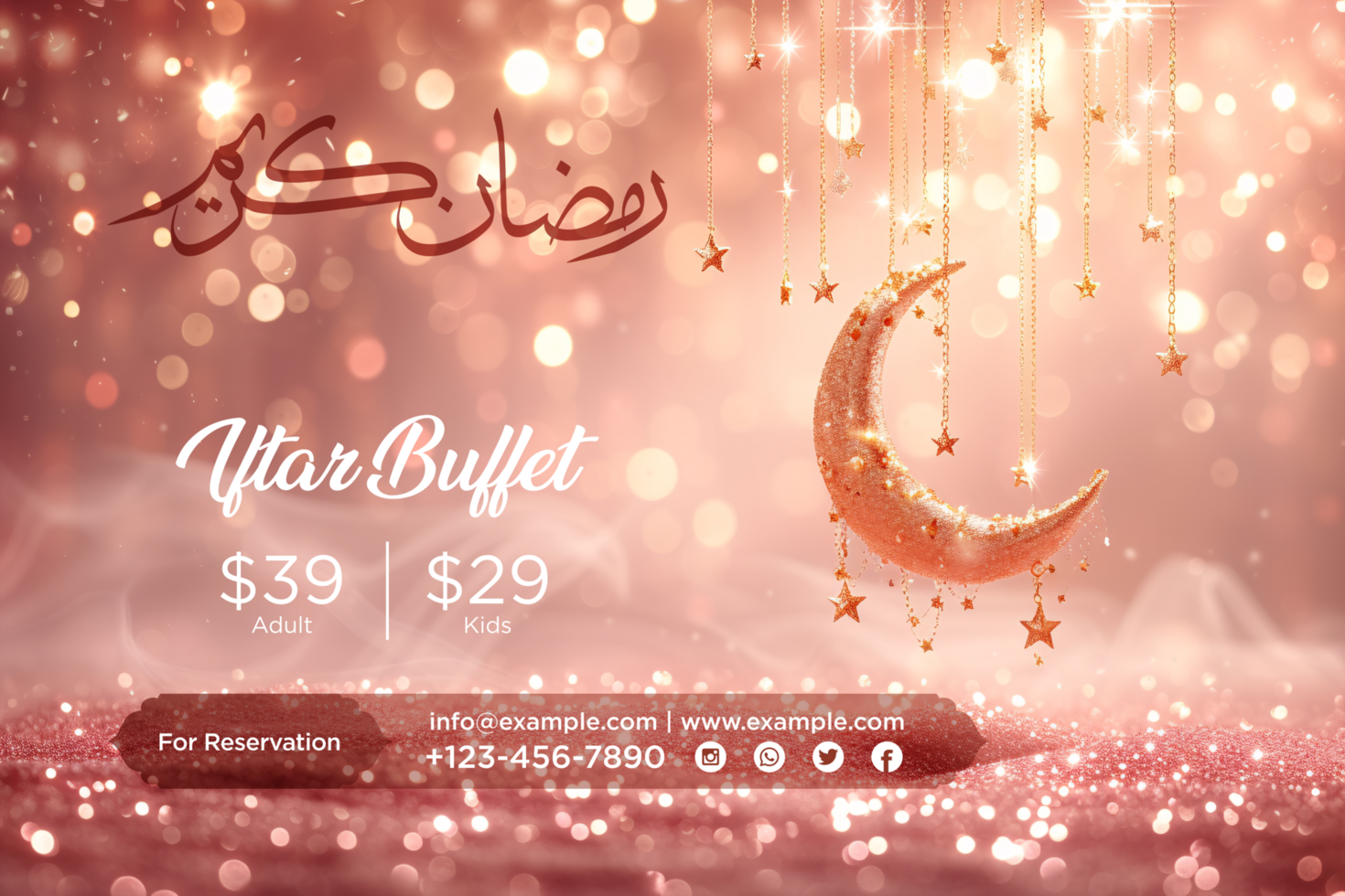 Beautiful Ramadan Iftar Party Banner with a Decorative Background and Hanging Moonlit Stars psd