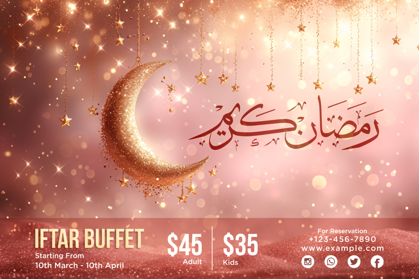 Ramadan Kareem Iftar Party Banner with Elegant Design Featuring Crescent Moon and Islamic Geometric Patterns psd