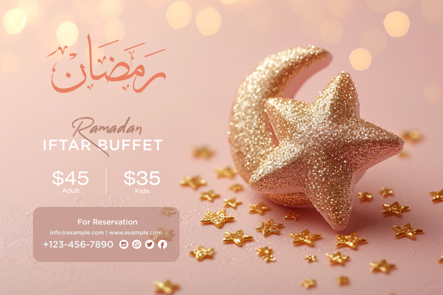 Glowing Ramadan Moon Banner with Golden Stars and a Spiritual Atmosphere for Festive Celebrations psd