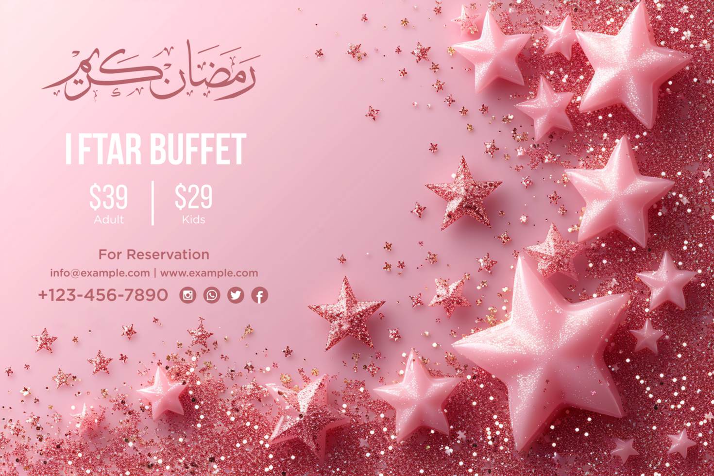 Ramadan Iftar Buffet Pink Glitter Background Banner Design Template for a luxurious Ramadan celebration psd